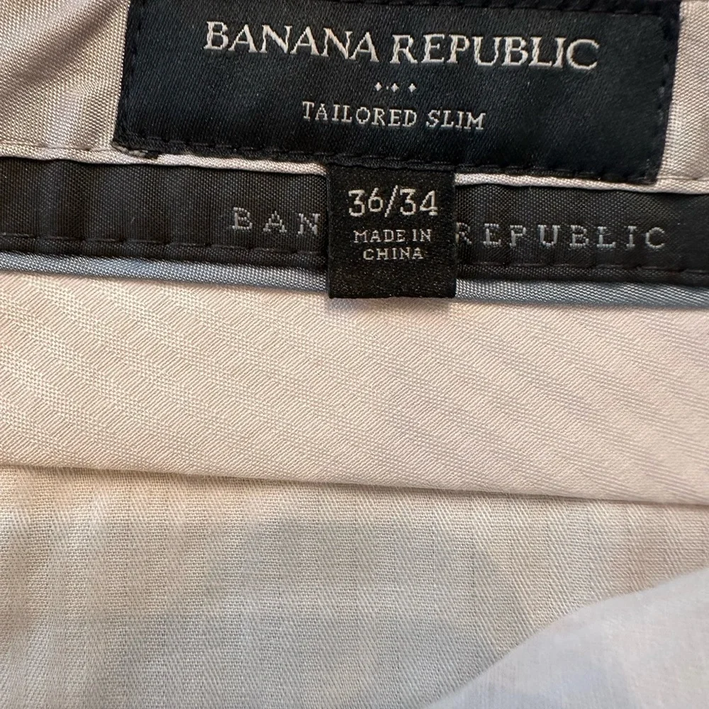 Banana Republic Mens 36x34 Blue Seersucker Striped Tailored Slim Fit Pant Chino